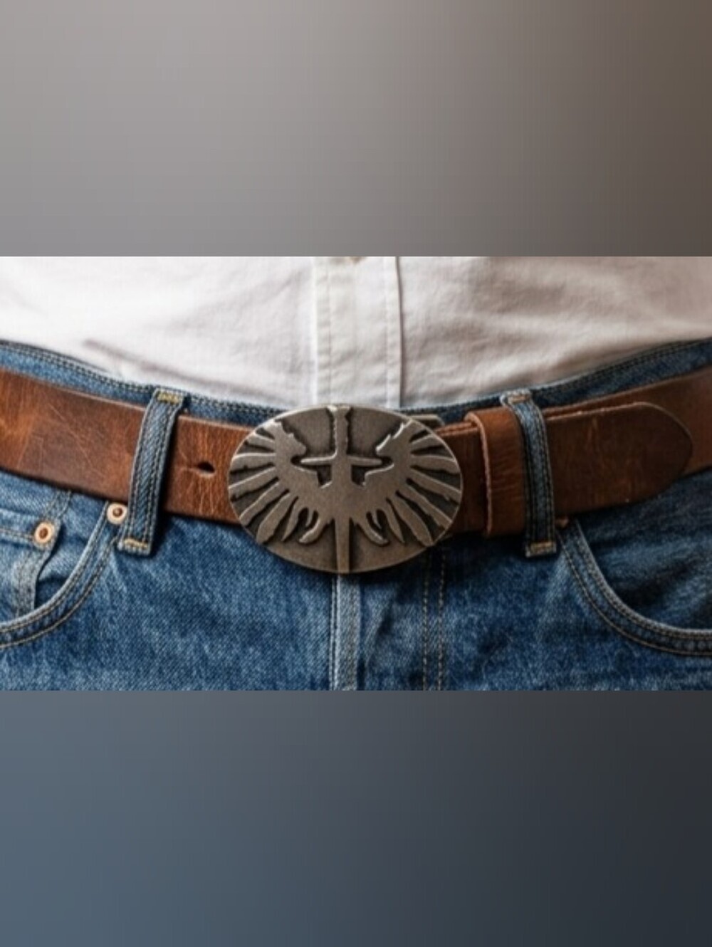 Vintage Metal Belt Bucket with Wings & a Sword